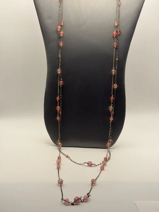 Double Strand Pink Crystal Bead Layered Necklace - Carolee - Picture 3 of 5